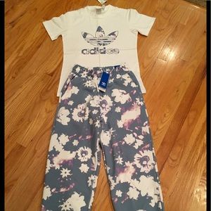 NWT Adidas floral tshirt and sweatpants set